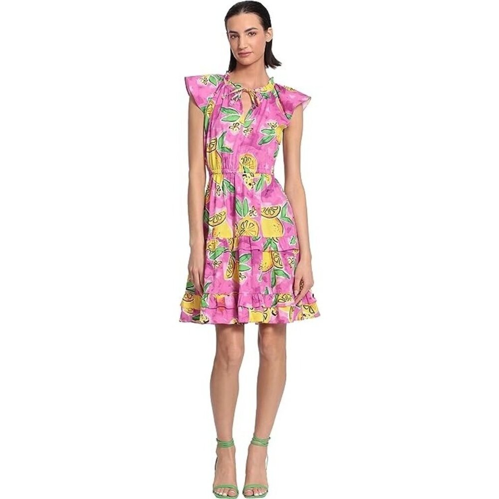 Donna Morgan Lemon Printed Flutter Cap Sleeve Ruf… - image 1